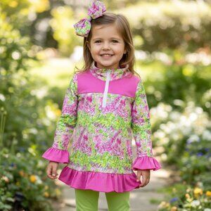 Lydia Reece Pink Floral Tunic Dress Ruffle Hem 3T Pullover
